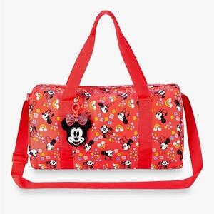 Disney Store Minnie Mouse Graphics Duffel Bag Minnie Ornament Zip Top Red Tote